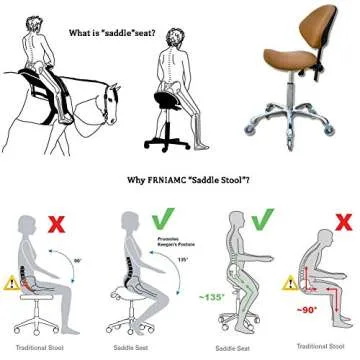 FRNIAMC Adjustable Saddle Stool Chairs with Back Support Ergonomic for Medical Clinic Studio Salon Office and Home (Camel)