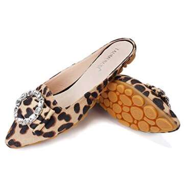 VYKF Women's Suede Leather Mules Mules for Woman Rhinestone Flats Comfortable Slip on Women Mule Sho...