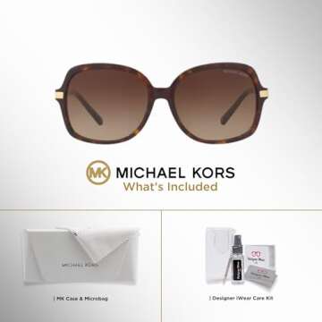 Michael Kors MK2024 ADRIANNA II Square 310613 57M Dark Tortoise/Brown Gradient Sunglasses For Women + BUNDLE With Designer iWear Eyewear Kit