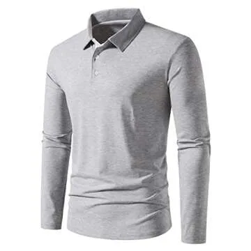 A WATERWANG Men's Long Sleeve Polo Shirts - Slim Fit Cotton for Golf & Casual Wear