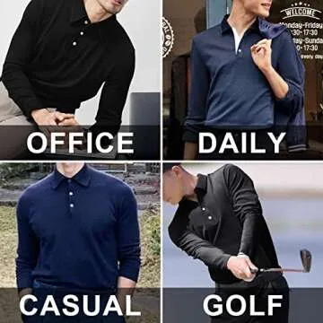A WATERWANG Men's Long Sleeve Polo Shirt - Slim Fit Cotton Golf Tee
