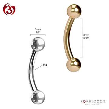 Forbidden Body Jewelry Surgical Steel Petite Belly Button Rings Curved Navel Barbell Set 14G 5/16 In...