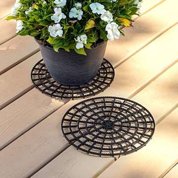 Patio & Deck Floor Protector (Set of 4) | 12" Outdoor Plant Stand Base | Plant Trivet for Patio & Deck | Planter Coasters to Protect Floors