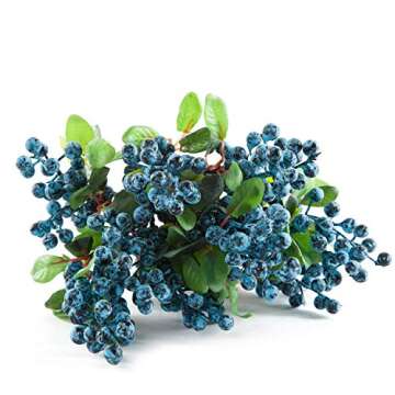 SHACOS Artificial Blue Berry Stems Pack of 20 Fake Blue Berries with Green Leaves 9.8 inch Fake Blueberries Picks for Christmas Decorations Crafts Holiday Home Decor (20 PCS, Berry Blue)