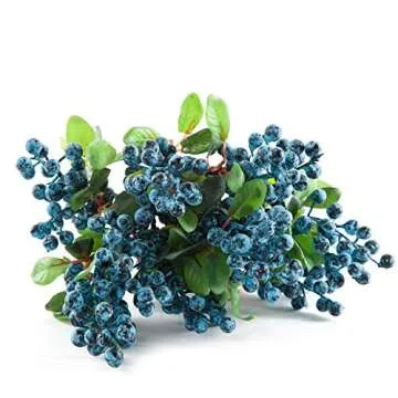 SHACOS Artificial Blue Berry Stems Pack of 20 Fake Blue Berries with Green Leaves 9.8 inch Fake Blueberries Picks for Christmas Decorations Crafts Holiday Home Decor (20 PCS, Berry Blue)