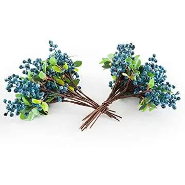 SHACOS Artificial Blue Berry Stems Pack of 20 Fake Blue Berries with Green Leaves 9.8 inch Fake Blueberries Picks for Christmas Decorations Crafts Holiday Home Decor (20 PCS, Berry Blue)