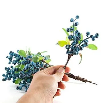 SHACOS Artificial Blue Berry Stems Pack of 20 Fake Blue Berries with Green Leaves 9.8 inch Fake Blueberries Picks for Christmas Decorations Crafts Holiday Home Decor (20 PCS, Berry Blue)