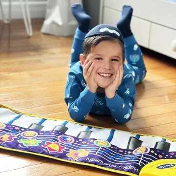 Rite Lite Hanukkah Pajamas With Menorah, Dreidel, Happy Chanukah Design for Kids Toddlers - Jewish Holiday Party Favors Accessories Clothing Matching Pajamas Gifts Onesies Decorations (Age 6-8) Blue