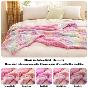 NEWCOSPLAY Super Soft Faux Fur Throw Blanket for Couch Light Rainbow Sherpa Fuzzy Plush Warm Blanket for Sofa Bed (Light Rainbow, Throw(50"x60"))