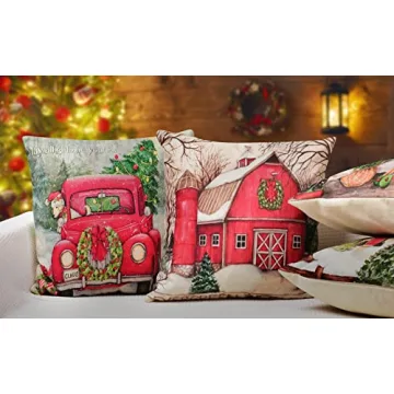 Hlonon Christmas Pillow Covers 18 x 18 Inches Set of 4