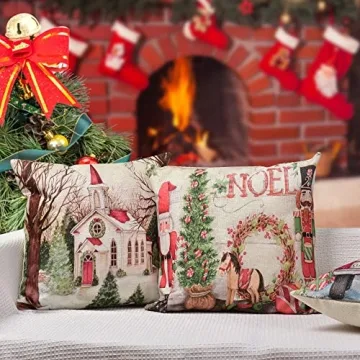 Hlonon Christmas Pillow Covers 18 x 18 Inches Set of 4
