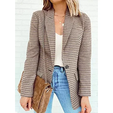 Asvivid One Button Plaid Blazer for Work & Casual Wear