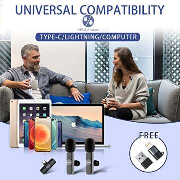 AnChang 2 Pack Wireless Lavalier Microphone for iPhone Wireless Microphones Plug-Play Lapel Mic Built-in Noise Reduction Chip Mini Microphone for Video Recording, Live Stream, Vlog, YouTube, TikTok