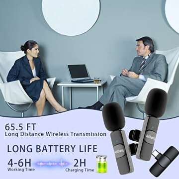 AnChang 2 Pack Wireless Lavalier Microphone for iPhone Wireless Microphones Plug-Play Lapel Mic Built-in Noise Reduction Chip Mini Microphone for Video Recording, Live Stream, Vlog, YouTube, TikTok