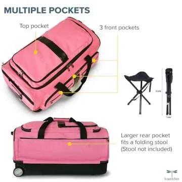 Travolution Dance Bag with Garment Rack, 28 Inch Rolling Duffel With Wheels, Ideal for Competitions & Travel, Easy-assembly Lightweight Aluminum Clothes Rack, Drop-Bottom Luggage, Black/Pink