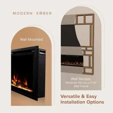Modern Ember Aerus 42 Inch Smart Linear Electric Fireplace - Recessed in-Wall and Wall-Mount, Multiple Flame Colors, Compatible with Alexa and Google Assistant, Black