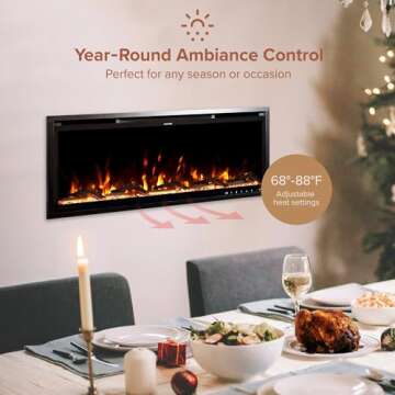 Modern Ember Aerus 42 Inch Smart Linear Electric Fireplace - Recessed in-Wall and Wall-Mount, Multiple Flame Colors, Compatible with Alexa and Google Assistant, Black