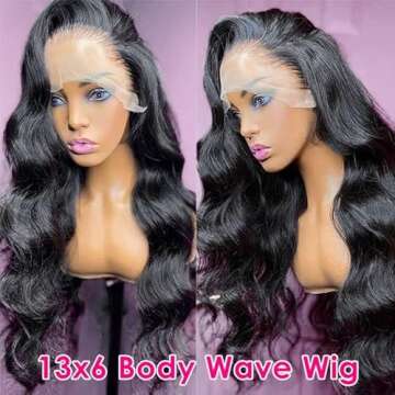 Pizazz 13x6 Body Wave Lace Front Wigs Human Hair Pre Plucked 180 Density HD Transparent Lace Frontal...