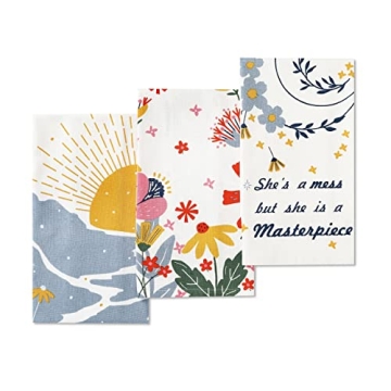 Folkulture 100% Cotton Kitchen Towels with Hanging Loop, Dish Towels for Kitchen Décor, Kitchen Han...