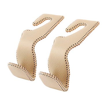 Headrest Hooks for Purses and Bags, Car Back Seat Headrest Hanger Vehicle Beige Leather Storage Hook...