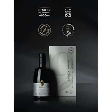 Garisar High In Polyphenol Premium Extra Virgin Olive Oil (>600 ppm), Low Acidity (Max 0.2%), NYIOOC...
