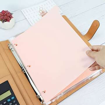 Pink 8-Tab Durable Plastic Dividers for 3 Ring Binder, 8 Tab Plastic Dividers, Binder Separators wit...