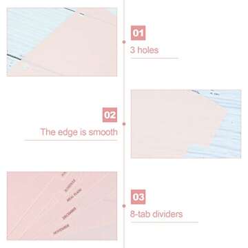 Pink 8-Tab Durable Plastic Dividers for 3 Ring Binder, 8 Tab Plastic Dividers, Binder Separators with Tabs, Binder Tabs Dividers for Student, Teacher, Office, Home Organizers(1 Set)