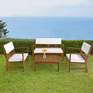 FDW Patio Conversation Set Patio Furniture Patio Sofa Set Outdoor Chat Set 4-Piece Acacia Wood Outdo...