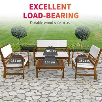 FDW Patio Conversation Set Patio Furniture Patio Sofa Set Outdoor Chat Set 4-Piece Acacia Wood Outdoor Seating Set with Water Resistant Cushions and Coffee Table for Pool Beach Backyard Balcony Garden