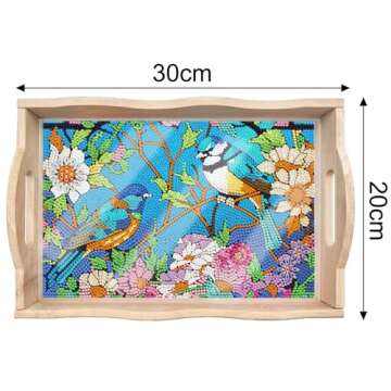 ARTopet DIY Diamond Tray Diamond Art Painting Birds Flowers Creative Design Handmade Wooden Tray Mosaic Making Kits by Number Kits Diamond Art for Coffee Living Room Home Organizer