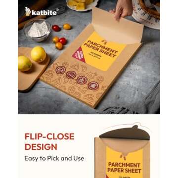 Katbite 120Pcs 8x12 inches Parchment Paper Sheets, Heavy Duty Unbleached Baking Paper, Pre-cut Parchment Paper for Baking, Air Fryer, Grilling, Steaming