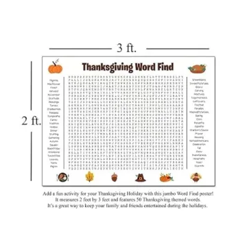 Virsomier Jumbo Thanksgiving Word Search Poster – Fun Wall Game for Family Gatherings
