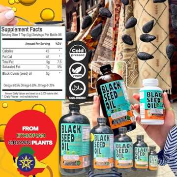 Ethiopian Black Seed Oil - 3.43% Thymoquinone Cold-Pressed Black Cumin Seed Oil from Pure Nigella Sativa - First Pressing Blackseed Oil Non-GMO Improved - 16 Oz Glass Bottle Sweet Sunnah