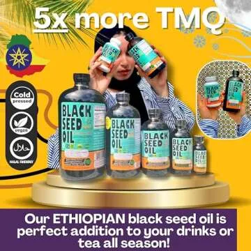 Ethiopian Black Seed Oil - 3.43% Thymoquinone Cold-Pressed Black Cumin Seed Oil from Pure Nigella Sativa - First Pressing Blackseed Oil Non-GMO Improved - 16 Oz Glass Bottle Sweet Sunnah