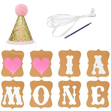 Pet Birthday Hat 1-Year-Old Banner Birthday Party Decorations Funny Costume for Small Pets Dogs Cats...