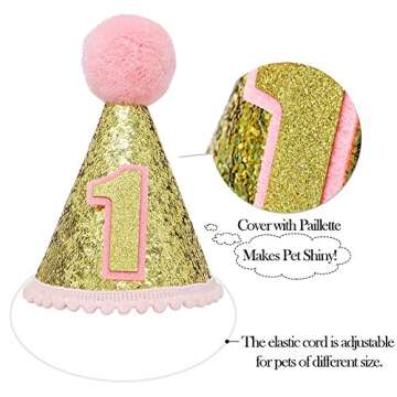 Pet Birthday Hat 1-Year-Old Banner Birthday Party Decorations Funny Costume for Small Pets Dogs Cats (Pink)