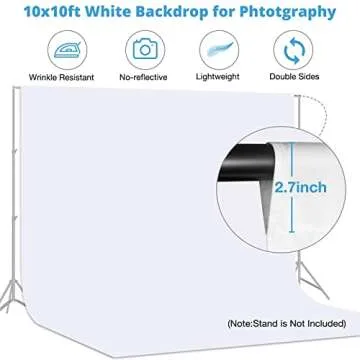 Aimosen 10x10 FT White Backdrop Background for Photography, Large Pure White Photo Backdrop Curtain Drapes, High Density White Screen Backdrops for Party Portrait Photoshoots Booth Video Studio