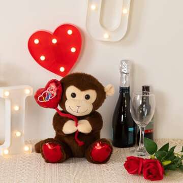 HollyHOME Monkey Stuffed Animal Monkey Plush Holding Red Love Balloon for Kids and Girlfriend Valent...