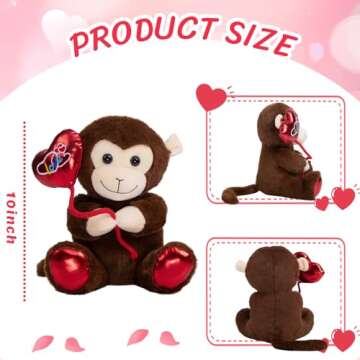 HollyHOME Monkey Stuffed Animal Monkey Plush Holding Red Love Balloon for Kids and Girlfriend Valentine's Day Gifts 10 Inch Brown