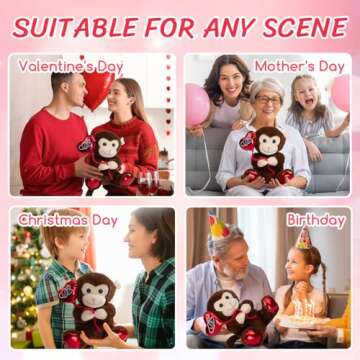 HollyHOME Monkey Stuffed Animal Monkey Plush Holding Red Love Balloon for Kids and Girlfriend Valentine's Day Gifts 10 Inch Brown