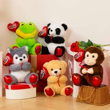 HollyHOME Monkey Stuffed Animal Monkey Plush Holding Red Love Balloon for Kids and Girlfriend Valentine's Day Gifts 10 Inch Brown