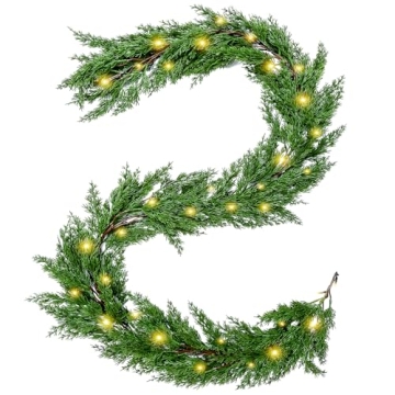 Joyhalo Christmas Garland, Cedar Garland, 6 FT Faux Real Touch Cedar Garland Artificial Realistic Ho...