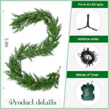 Realistic 6FT Joyhalo Christmas Garland with Lights