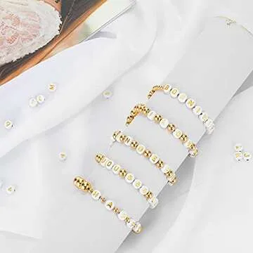 Yinkin 1000 Pieces Round Acrylic Letter Number Beads Charms Gold Letter Beads White Alphabet Beads 4 x 7 mm Alphabet Figure Beads for Craft DIY Necklace Bracelet Keychain Jewelry Making