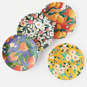 Fruits and Florals Melamine Plates Set of 4 Durable and Stylish