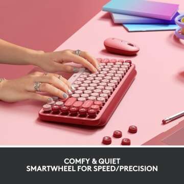 Logitech POP Wireless Mouse and POP Keys Mechanical Keyboard Combo - Customisable Emojis, SilentTouch, Precision/Speed Scroll, Bluetooth, Multi-Device, OS Compatible - Heartbreaker Rose