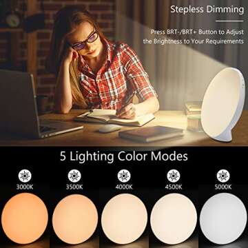 Light Therapy Lamp, UV-Free 10000 Lux Sun Lamp, Sunlight Lamp with Adjustable Brightness & Color Temperature, for a Happy Home/Office/Travelling