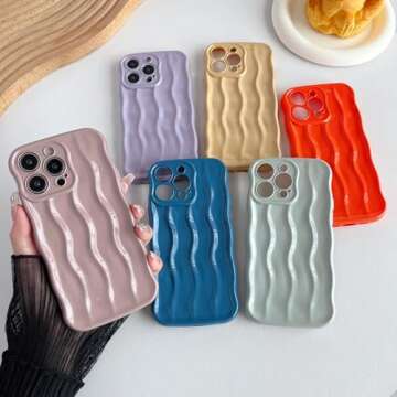 Caseative for iPhone 14 Pro Max Case,Water Ripple Pattern Curly Wave Frame Soft Compatible with iPhone Case (Pink,iPhone 14 Pro Max)