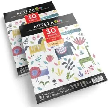 ARTEZA Watercolor Paper for Kids, 2 Pack, 30 Sheets Each, 9x12 Inches Water Pad, 135lb/200gsm, Glue Bound, Acid Free Kids Paper