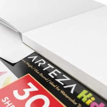 ARTEZA Watercolor Paper for Kids, 2 Pack, 30 Sheets Each, 9x12 Inches Water Pad, 135lb/200gsm, Glue Bound, Acid Free Kids Paper